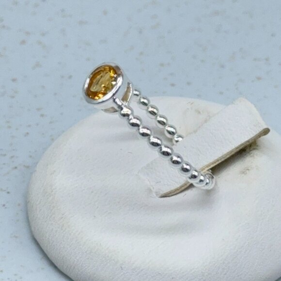 Sevilla Sterling Silver Ring 0.42ct Citrine Faceted Gemstone Beaded Detail 7.75 - Picture 3 of 8
